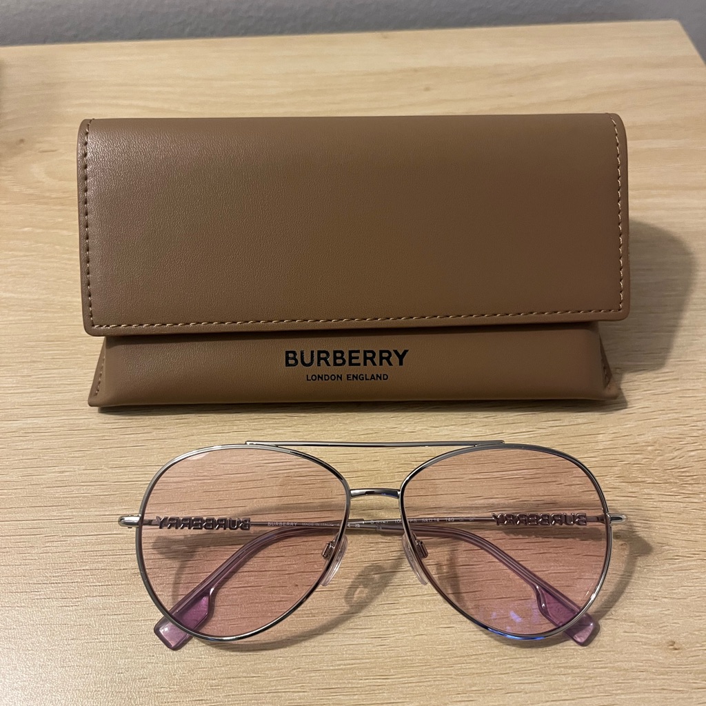 Burberry Pink Lens Sunglasses With Brown Case